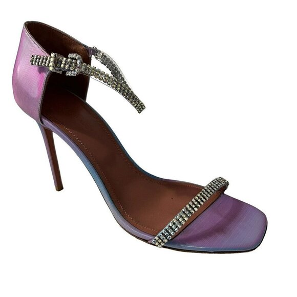 Amina Muaddi Ursina Crystal Embellished Sandal Heels Size 39.5 - Picture 1 of 9